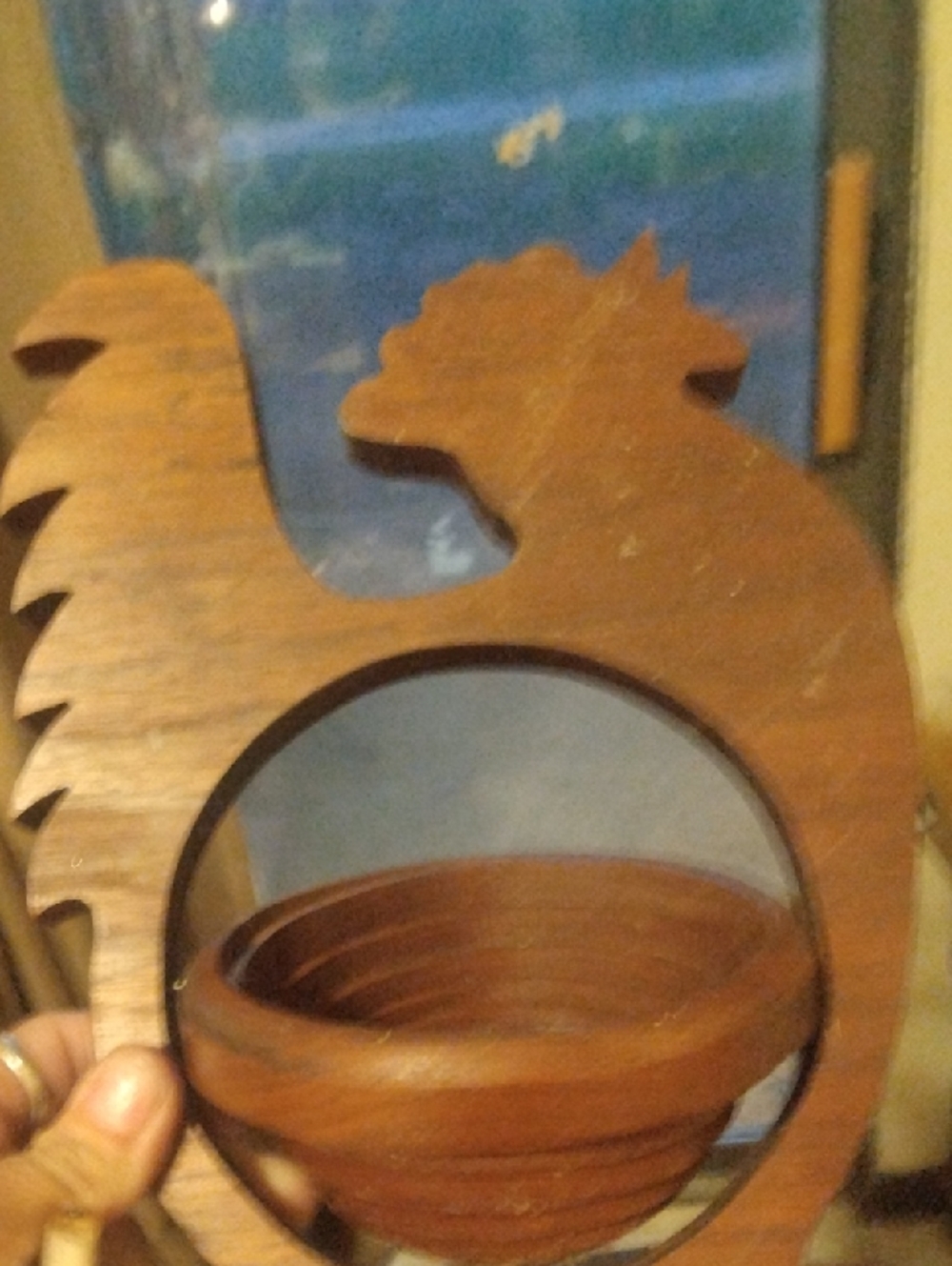 Wooden Rooster with Nested Bowls - Rich Brown